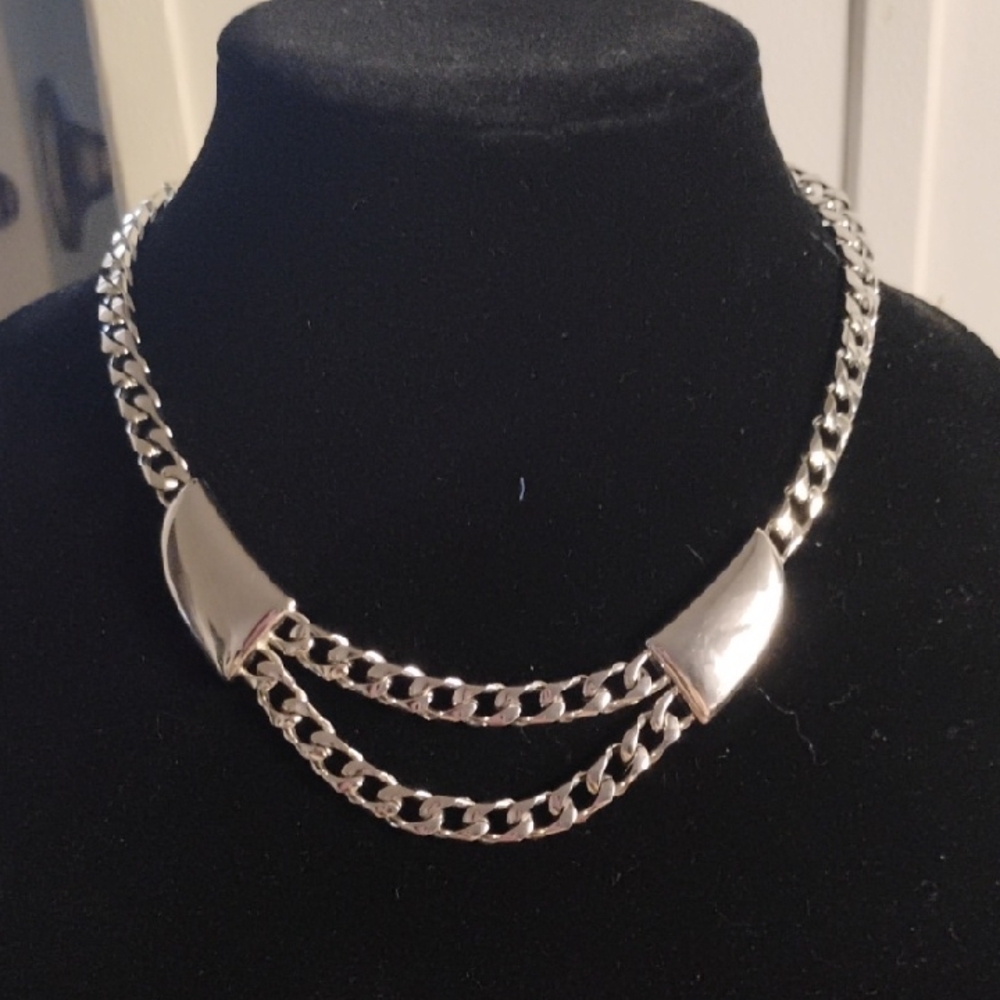 Vintage Trifari Silver Double Chain Necklace 17in.